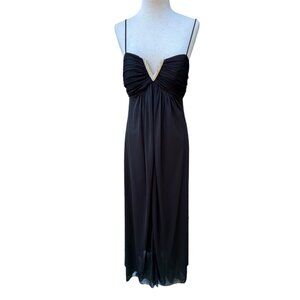 Betsy & Adam Size 6 Black Evening Gown With Rhinestone V-Neckline & Spaghetti St